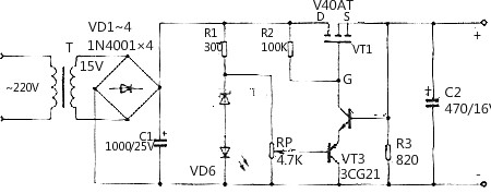 場(chǎng)效管直流穩(wěn)壓電路圖