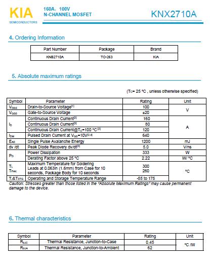 MOS管,KNX2710A,160A/100V