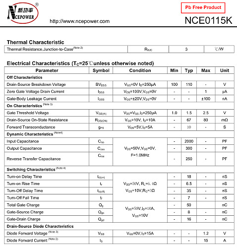 NCE0115K,NCE0115K參數(shù),NCE0115K規(guī)格書