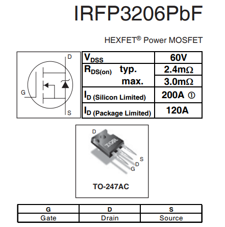 60v 200a,irfp3206場效應管參數(shù),引腳