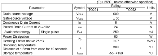 6n60場效應(yīng)管參數(shù)