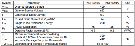 400v6a場(chǎng)效應(yīng)管,KNP4540A參數(shù)